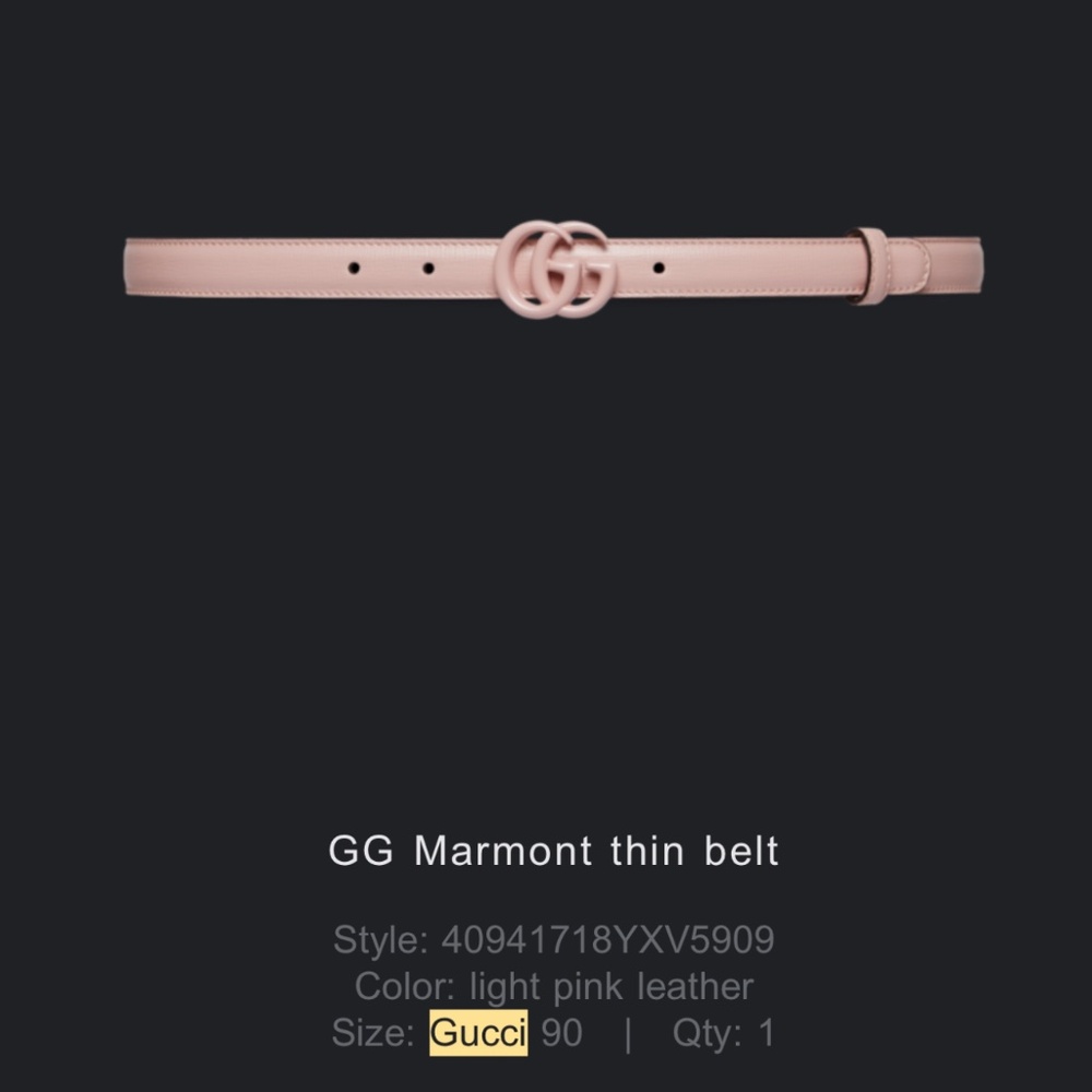 Gucci marmont belt in light pink size large